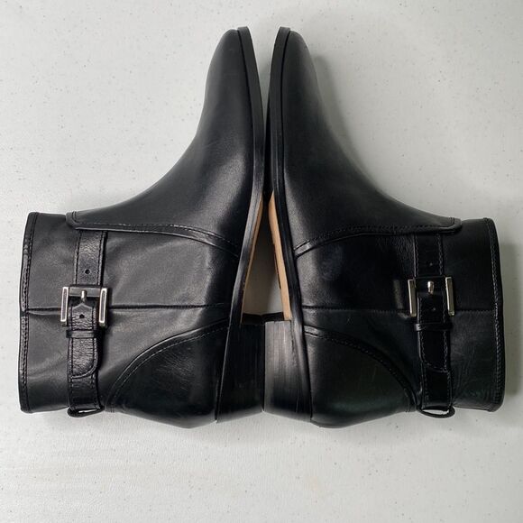 Louise et Cie Black Leather Zora Ankle Booties Low Stack Heel Almond Toe Buckle - Picture 14 of 16